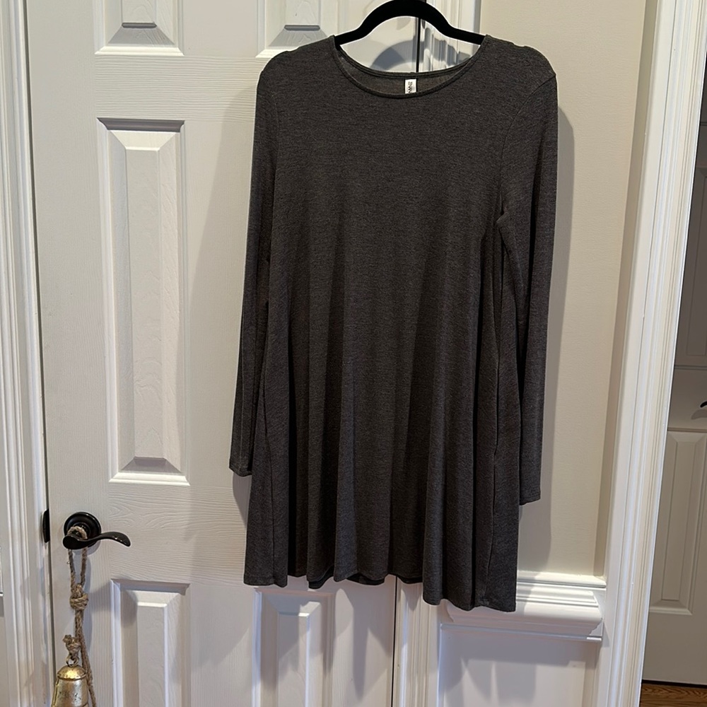 Zenana Premium Dark Heather Agra Tunic Dress with Pockets sz M